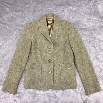Blazer LL Bean Mujer Medio Verde Mezcla de Lana Tweed Chaqueta Forrada Bolsillos Clásico Foto 1 de 4