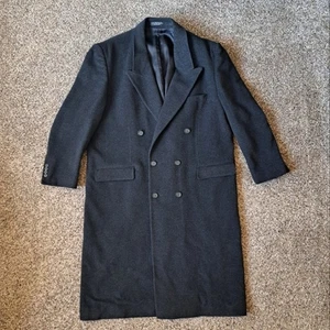Ruffini Cashmere Wool Trench Coat Men's Size 50 (XL) Black Heavy EUC Italy Made - Picture 1 of 12