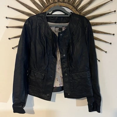 Women "Kut" black faux leather short jacket. Size Med.  - Image 1 of 2