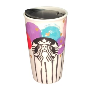 Taza de café de viaje Starbucks Valentine con globo 12 oz corazón cerámica 2016 - Imagen 1 de 8