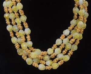 TRIFARI VINTAGE VARIEGATED MOLDED GLASS BEADS  GOLD NUGGETS 4 STRAND NECKLACE - Picture 1 of 9