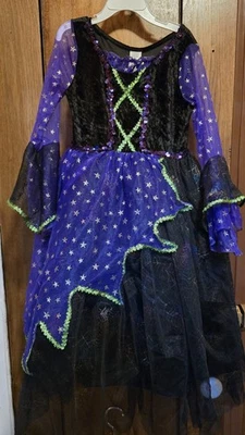 Vestido Bruja Halloween Niñas Capas Tul Brillo Talla XS 2-4 Foto 1 de 4