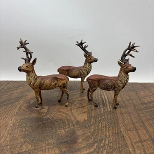 Konvolut 3 antike stehende Hirschfiguren aus Metallguss deutsches Rentier Weihnachten - Bild 1 von 9