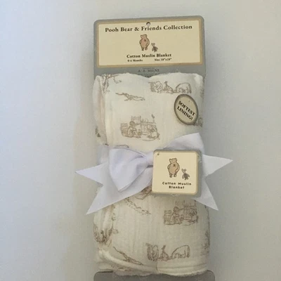 NUEVA Manta de Muselina de Algodón Pooh Bear & Friends con Forro Suave Foto 1 de 4