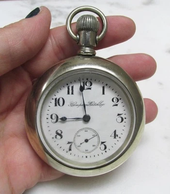 Antique 1909 Hampden Open Face Silverode Pocket Watch; 62mm ~ 7-Jewels ~ 5-D575 - Image 1 of 4