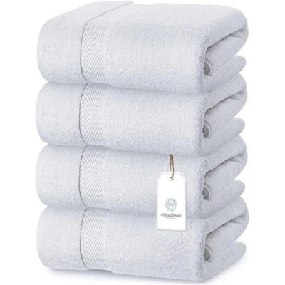 White Classic Luxury Cotton Bath Towel 27x54 - Set of 4 - Image 1 of 4