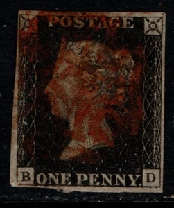 Great Britain GB 1840 Queen Victoria Penny Black red Maltese Cross SG1 Used - Picture 1 of 1