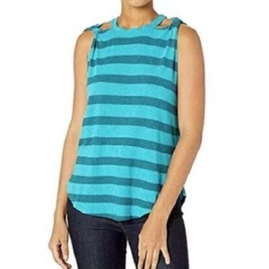 Free People We The Free Twist Tank Top Womens XS Green Striped Cut Out Cotton - Picture 1 of 10