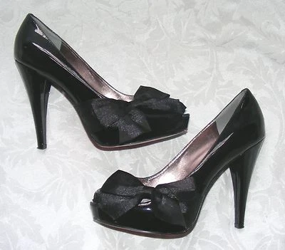 PARIS HILTON PLATFORM PEEP TOE, Black Oversize Bow High Destiny Pump Shoes 8.5 - Image 1 of 4