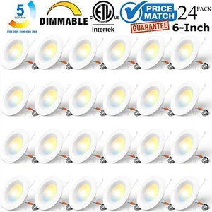 24 Pack 5/6" LED ULTRA SLIM RECESSED LIGHT, 12W, 120V,CCT SELECTABLE 2700K-5000K - Picture 1 of 20
