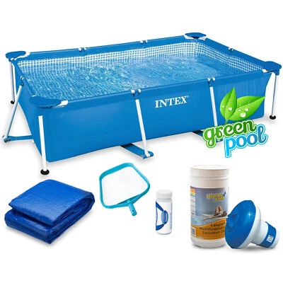 6 in1 Set Green Pool Frame Pool Gartenpool Schwimmbecken 220 x 150 x 60 cm Intex - Bild 1 von 4
