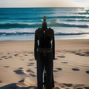 Juicy Couture Black Velour Tracksuit Hoodie Y2K Vintage Beach Coverup Luxury - Picture 1 of 6