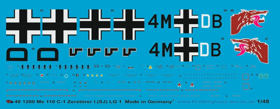 Peddinghaus-Decals 1/48 1200 Me 110 C-1 El. ( Sj ) LG 1 Cacciatorpediniere - Immagine 1 di 1
