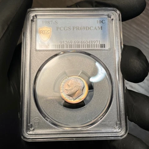 PR69DCAM 1987-S 10C Roosevelt Proof Dime, PCGS Secure- Pretty Album Toned Cover