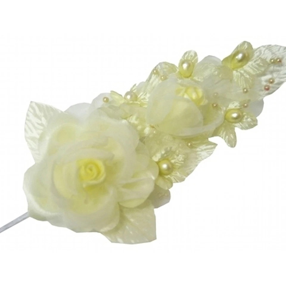 3 yellow Silk Pearl & organza flower  Corsages 5"x 2.5 with pearl pin - Image 1 of 1