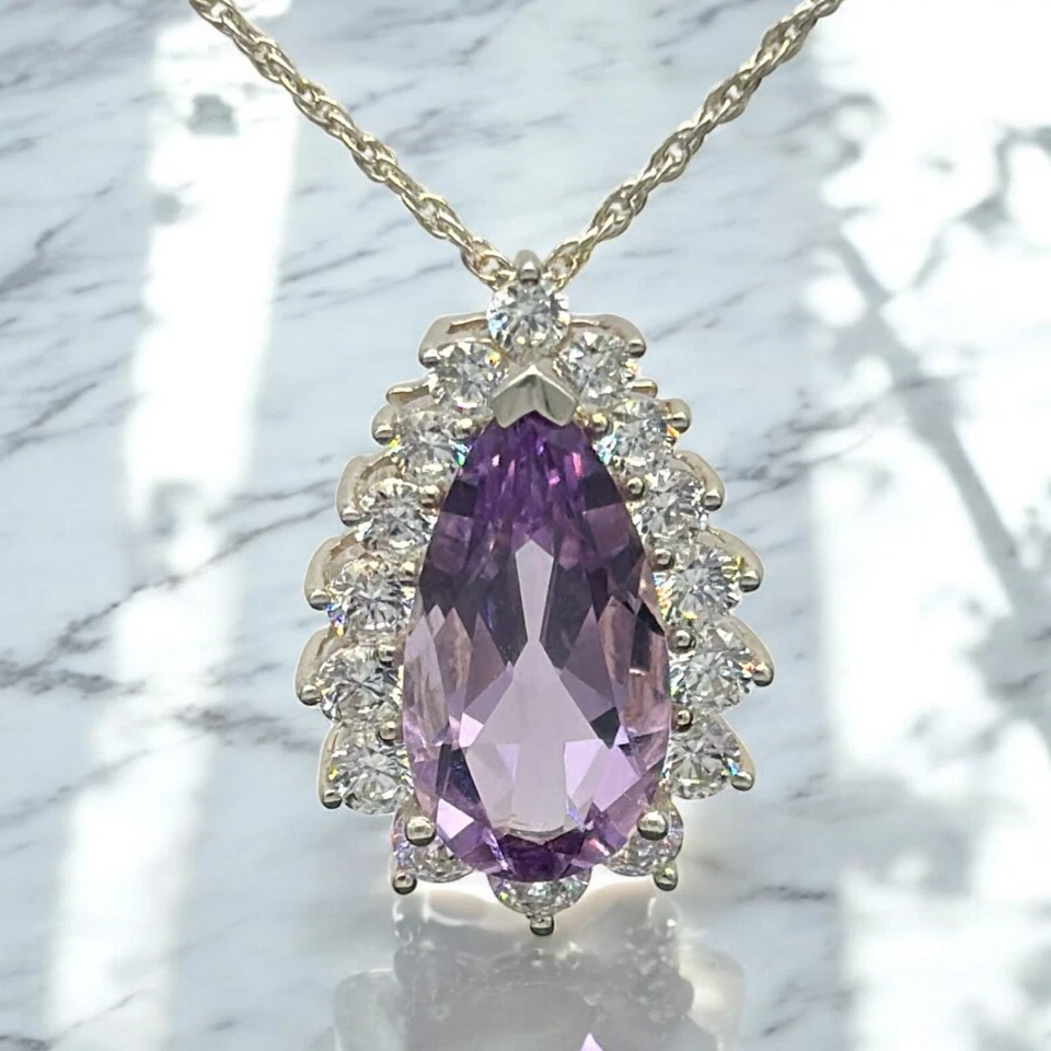 Collar Dominique Vintage Plata de Ley 925 Amatista Lágrima Gota Foto 1 de 4