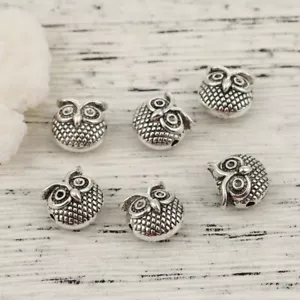 10 cuentas espaciadoras inusuales lindas en forma de búho antiguas tono plata 11 x 11 mm - Imagen 1 de 2
