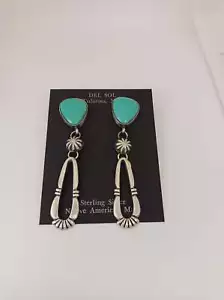 Navajo Handcrafted Turquoise and Sterling Silver Earrings; ER49-1 - Picture 1 of 1