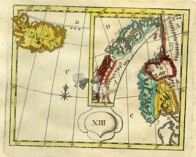 7" Original Antique 1786 Norway Map Old View Regions Hand Colored - Image 1 of 3