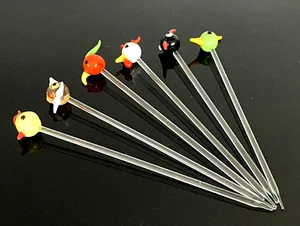 6 Lauscha Bowlespieße mundgeblasen mit Tierköpfen 50er 60er Jahre - Bild 1 von 6