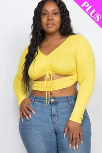 Plus Size Drawstring Ruched Cutout Crop Top - Picture 1 of 36