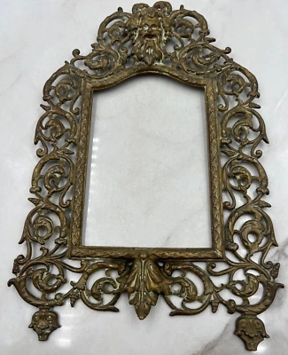 Antique Victorian Brass Or Bronze Wall Hanging Frame Head Of Bacchus God Wine - Image 1 of 4