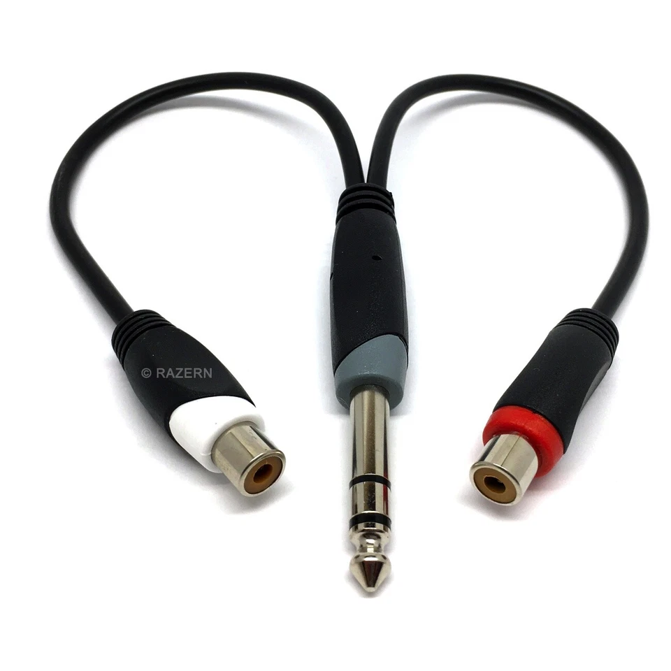 NEW 6 inch 1/4 stereo male TRS plug to 2 female RCA jacks audio Y splitter cable - Image 1 of 2