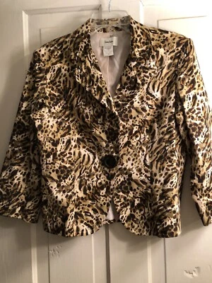 Neiman Marcus Exclusive Abstract Animal Print Button Jacket Blazer Size 10 - Image 1 of 4