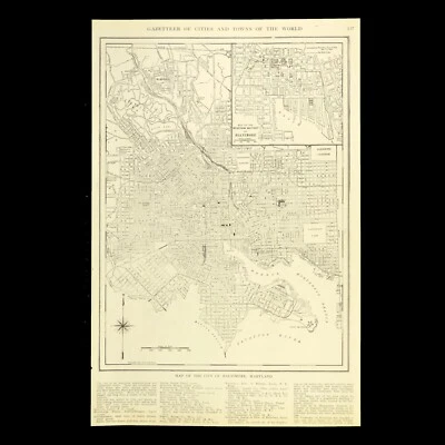 Antigo mapa da cidade de Baltimore decoração de parede de rua vintage original - Imagem 1 de 4