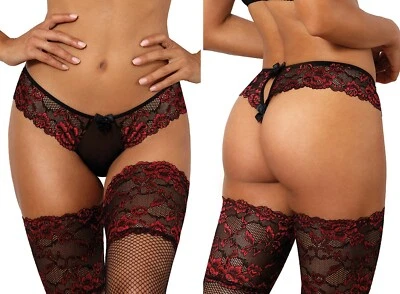 AXAMI STRING SCHWARZ ROT SPITZE OUVERT panty slip brazilian v-10018 - Bild 1 von 4