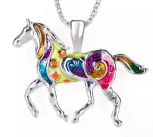 Collar de caballo esmaltado de gran calidad tono plateado con collar de 19,5-22" slv P18 Reino Unido - Imagen 1 de 2
