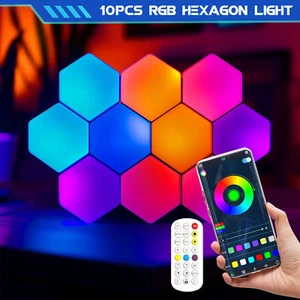 10Pcs RGB Hexagon Light Panels LED Wall Lights, Smart Modular Gaming Lights F - Picture 1 of 9