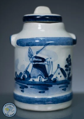 DUTCH DELFTS MINIATURE HAND PAINTED  DECORATIVE ORNAMENT CONDIMENT MUSTARD POT - Image 1 of 4