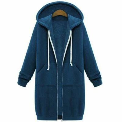 Women Zipper Hoodie Sweater Hooded Long Jacket Sweatshirt Coat Plus Size Winter - Image 1 of 4