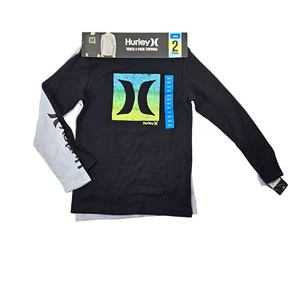 Hurley Boys Youth 2-Pack Thermal Long Sleeve Shirts Size 10/12 Black & Gray - Picture 1 of 8