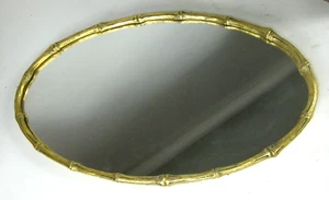Vintage Stylebuilt Accessories Oval Dresser Tray Gilded 18" Mirror Bamboo Motif - Picture 1 of 18