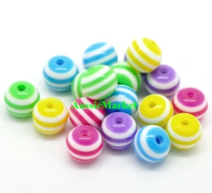 50 x beads striped round mixed resin necklace bracelet jewellery making 8mm new - Picture 1 of 3