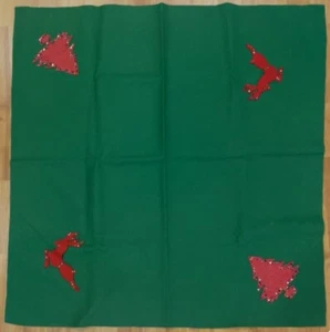 Vtg Homemade Green Christmas Felt Card Table Cover, Made With Embellishments - Picture 1 of 9