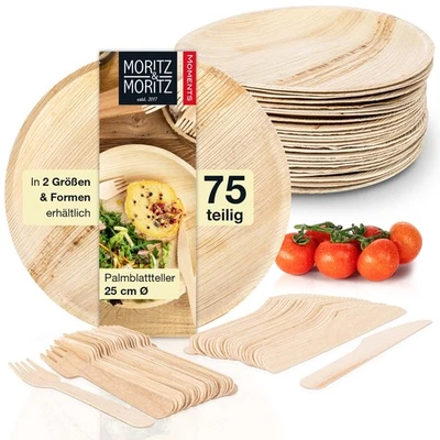 Moritz & Moritz Moments Palmblattgeschirr-Set - 75 teilig Teller rund, Messer, G - Bild 1 von 4