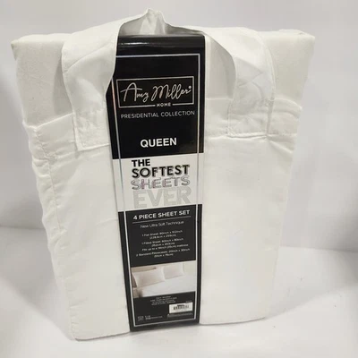 Комплект простыней Amy Miller Home Queen белый из микрофибры 4 штуки ультрамягкий НОВЫЙ - Изображение 1 из 4