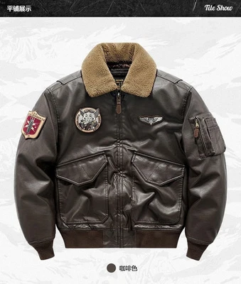 Зимняя мотоциклетная кожаная толстая хлопковая куртка пилотная куртка с меховым воротником пальто новая - Изображение 1 из 4