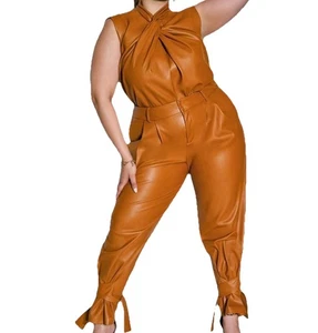Eloquii 2-teilig Kunstlederhose zum Binden 16 Twist Stehkragen Oberteil 18 Ingwer Neu mit Etikett - Bild 1 von 14