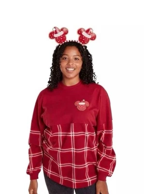 DISNEY Disney Store Season's Greetings Red Plaid Spirit Xmas Long Sleeve Jersey - Image 1 of 4