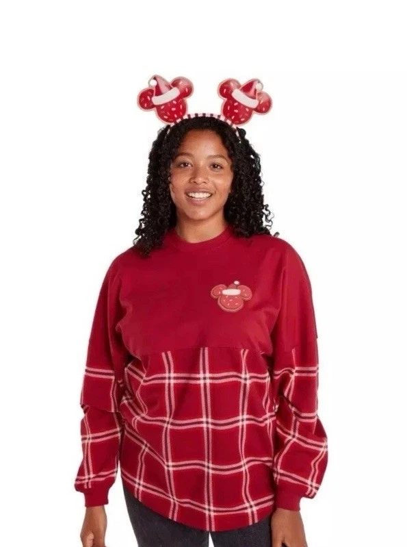 DISNEY Disney Store Season's Greetings Red Plaid Spirit Xmas Long Sleeve Jersey - Image 1 of 4