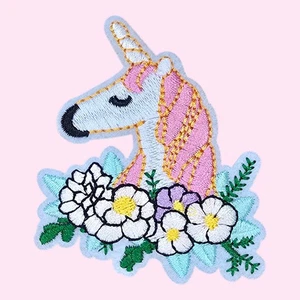 PINK UNICORN FLOWER BOUQUET CUTE KIDS APPLIQUE IRON ON PATCH 3 x 2.5" - Picture 1 of 7