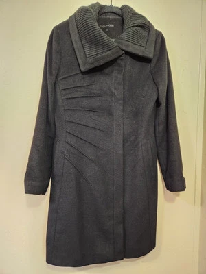 Abrigo de mujer Calvin Klein mezcla de lana para mujer talla 4 cremallera y botón negro Foto 1 de 4