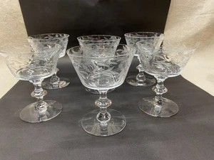 6 Vintage Cut Crystal Champagne Coupe Etched Floral Sherbet Dessert Glasses - Picture 1 of 4