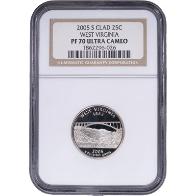 2005-S Clad West Virginia State Quarter - Proof ~ NGC PF 70 ULTRA CAMEO - Image 1 of 2