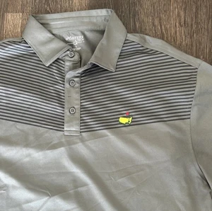 Masters Tech Men's Large Grey Augusta Logo Golf Polo Shirt MINT Striped - Picture 1 of 5