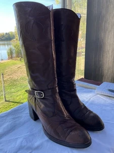 Vintage Unique Brown Leather Equestrian Cowgirl Boots Made In Spain 9.5 - Picture 1 of 17
